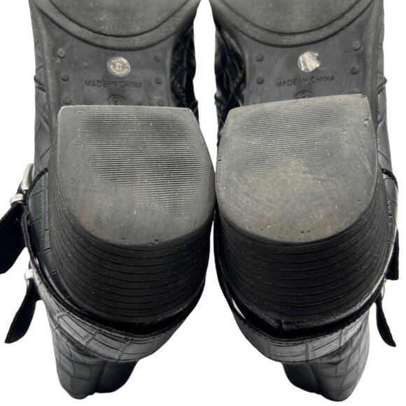a.n.a. Afra Motorcycle Black Faux Croc Embossed Grunge Biker Ankle Boots (9M) - Picture 10 of 15